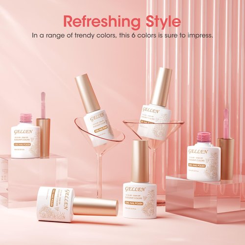 Gellen Jelly Nude Pink Gel Nail Polish Set, 6 Colors Sheer Gel Polish Kit UV LED Soak off Nail Polish, Trendy Home Salon DIY Nail Art Gel Nail Kit Valentine Gift