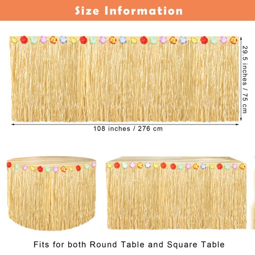 Fovths Luau Grass Table Skirt Natural 9 Feet x 29.5 Inch Hawaiian Table Skirt for Tropical Hawaiian Party Decorations Luau Party Costume Party, Straw Yellow