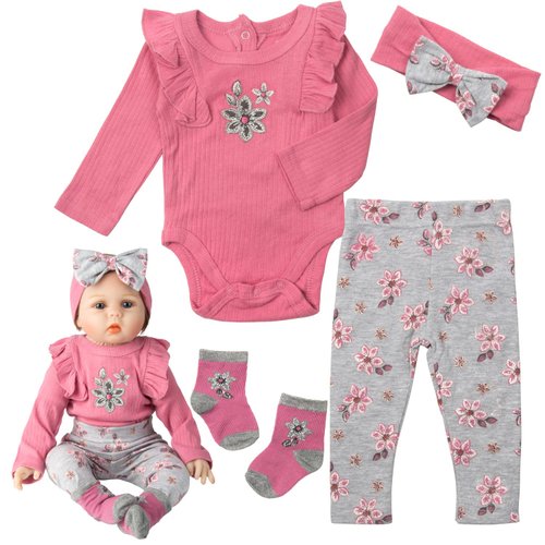 Reborn Baby Doll Clothes 22 Inch Pink Embroidered 4 Pieces Clothing Accessories for 20-22 Inch Reborn Newborn Dolls Clothes…