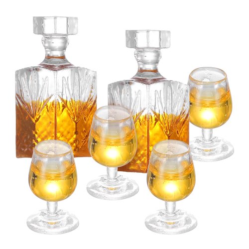 JJUNW 6 Pcs 1:12 Scale Dollhouse Miniature Accessories, A Set of Exquisite Mini Whiskey Wine Bottle Bar Model, Verisimilitude Mini Whiskey Wine Decoration for Décor Dollhouse Accessories (Brown)