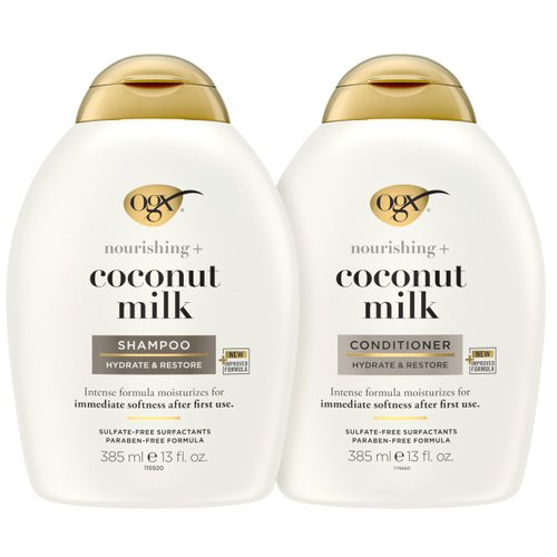 OGX Nourishing + Coconut Milk Shampoo & Conditioner Set, 13 Fl Oz (Pack of 2) (packaging may vary), White