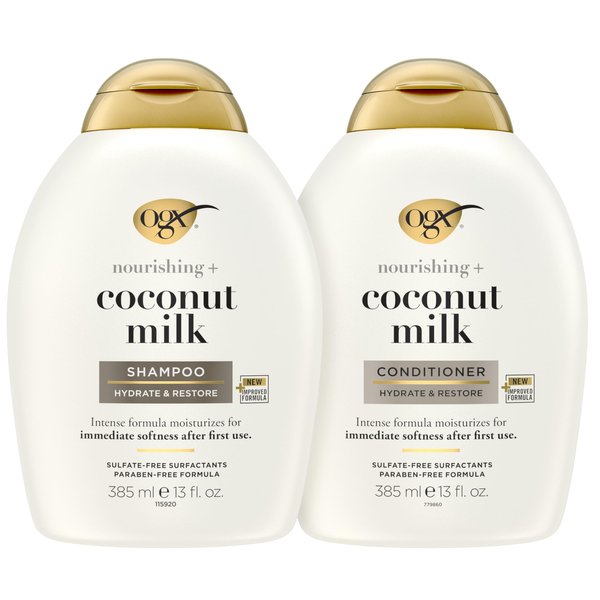 OGX Nourishing + Coconut Milk Shampoo & Conditioner Set, 13 Fl Oz (Pack of 2) (packaging may vary), White