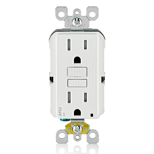 Leviton AFCI Outlet, 15 Amp, Self Test, Tamper-Resistant with LED Indicator Light, Protection from Electrical Fires, AFTR1-W, White