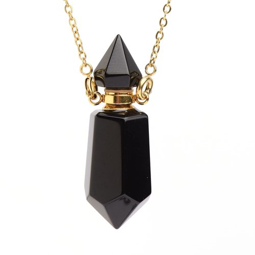 QIQIXIN Obsidian Perfume Bottle Necklace Aromatherapy Necklace Hexagonal Pointed Essential Oil Diffuser Necklace for Women Vial Necklace (obsidian)
