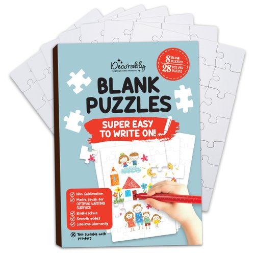 Decorably 8 Pack Blank Puzzles to Draw on, 5.5x8in Blank Puzzle Pieces to Write on, 28pcs Make Your Own Puzzle, DIY Puzzle Blank Jigsaw Puzzle, Make Your Own Puzzle Kit, Blank Jigsaw Puzzle to Draw on