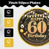 LDFDRT Party Paper Plates 60th Birthday Decorations 50 Pcs 7" Black Gold Birthday Plates Tableware Set Happy Birthday Party Supplies