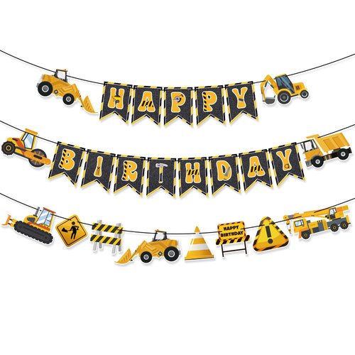 Stcomart Pre-Strung Construction Happy Birthday Banner for Construction Birthday Party Spplies, 6ft Orange Letters for Kid Boy and Girl Construction Party Decorations