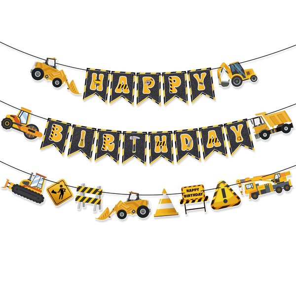 Stcomart Pre-Strung Construction Happy Birthday Banner for Construction Birthday Party Spplies, 6ft Orange Letters for Kid Boy and Girl Construction Party Decorations