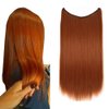 iLUU 22inch 80g #119 Orange Red Color Thick Secret Fish Line Long Straight Hair Extension Copper Red Synthetic Hair Extensions Wig Invisible Transparent String Hairpiece for Women Girl