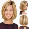 RENERSHOW Short Ombre Blonde Bob Wigs for Women 12 inch Cute Straight Bob Wigs for Girls Mixed Blonde Highlight Synthetic Wig Pixie Cut Hair Replacement Wigs