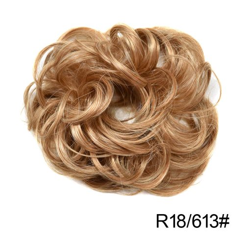 Messy Rose Bun Hair Piece Synthetic Hair Scrunchies Extension Curly Wavy With Elastic Rubber Band Ponytail Hair Extensions Updo Hairpieces for Women Girls(R18/613# Light Ash Brown&Light Bleach Blonde)