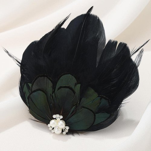 GENBREE Black Feather Hair Clip 1920s Flapper Headpiece Crystal Feather Headband Prom Party Hair Accessories for Women and Girls