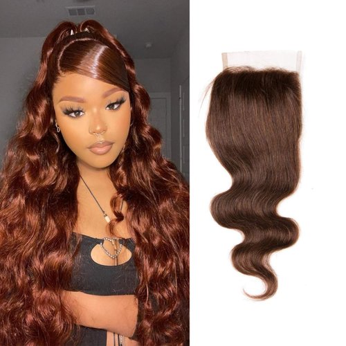 Brown Closure 4x4 Chocolate Brown #4 Closure Brazilian Human Hair Extensions Preplucked Bleached Knots Sew In Weave Virgin Hair Wet And Wavy Lace Closure For Women 10 Inch