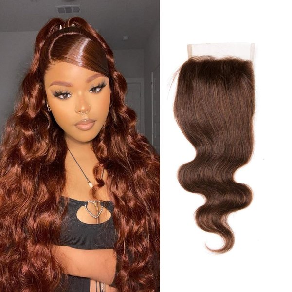 Brown Closure 4x4 Chocolate Brown #4 Closure Brazilian Human Hair Extensions Preplucked Bleached Knots Sew In Weave Virgin Hair Wet And Wavy Lace Closure For Women 10 Inch