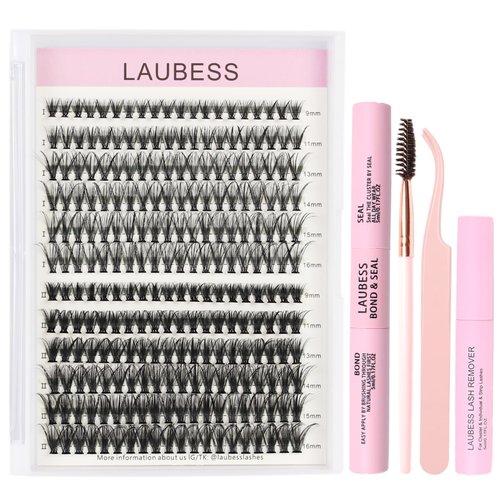 Eyelash Extension Kit Lash Clusters Kit Lash Bond and Seal Waterproof Lash Tweezers Individual Lashes Kit DIY Lash Extension Kit Eyelash Glue Remover Brush (Set 30D/40D-0.07C-9-16Mix)