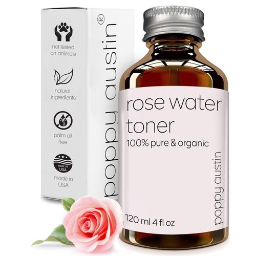 Poppy Austin 120mL Rose Water Toner for Face - Pure Face Toner, Cruelty-Free Rosewater Facial Toner - Triple Purified Rose Water for Face, Alcohol Free Rosewater Toner - Moroccan Rose Toner for Face