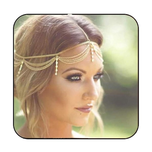 Gortin Wedding Head Chain Gold Boho Head Chain Jewelry Rhinestones Headband Hair Pieces Crystal Head Chains Festival Halloween Costume Hair Jewelry for Women and Girls