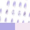 Purple Press on Nails Almond Fake Nails Medium False Nails with Glitter Rhinestones 3D White Bow Purple Blush with Star Swirl Silver Space Metallic Nail Design Silver Chrome Nails Y2K Nails for Women