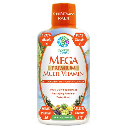 Mega Premium Liquid Multivitamin | Natural Immune Support Vitamin w/ 1333% Vitamin C, 200% D3, Zinc + 20 Vitamins, 70 Minerals, & 21 Amino Acids | Sugar Free | Orange Flavor | 98% Absorption | 32 Serv