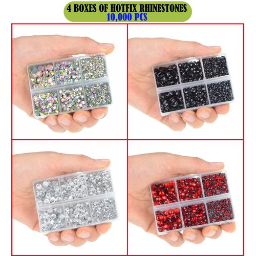 LPBeads 10000pcs Hotfix Rhinestones Flatback Glass Crystal Clear Red AB Crystal and Black Rhinestone with Tweezers and Picking Pen for Crafts Clothes Nail Art