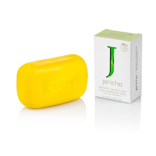 Jericho Cosmetics Natural Sulfur Soap Bar - Dead Sea Minerals – Vegan & Triple Milled - Natural Sulfur Soap for Men and Women, Body and Face – 4.4 Ounce Bar