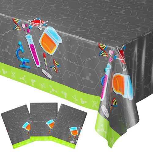 Blue Orchards Science Party Table Covers (Pack of 3) - 54"x108" XL - Science Birthday Party Decorations, Science Tablecloth, Science Party Decorations, Chemistry Party, Laboratory Theme Table Cloth