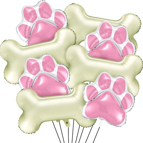8 Pieces Dog Balloons for Birthday Party Decorations Include 4 Foil Dog Bone Shaped Balloons and 4 Helium Paw Print Balloons for Pet Dog Puppy Party Supplies Baby Shower