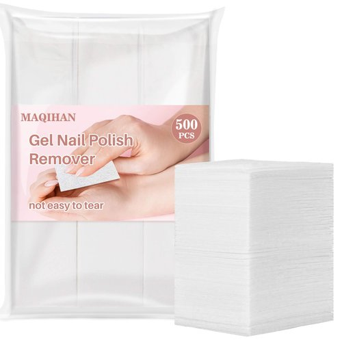 500 Gel Nail Polish Remover Pads - MAQIHAN Nail Cotton Pads Acetone Fingernail Gel Nail Polish Remover Wipes Nail Prep Pad Nail Essentials For Nail Techs Professional Nail Supplies Acrylic Gel Removal