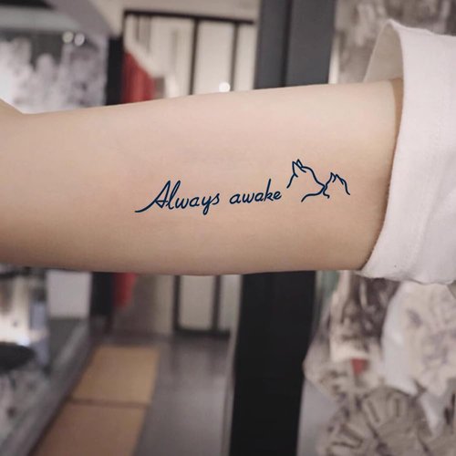 Oottati 2 Sheets Tiny Fake Semi Permanent Waterproof Temporary Tattoos Stickers 100% Plant-Based Ink Realistic English Inspirational Quotes Words Always Awake Dog Cat