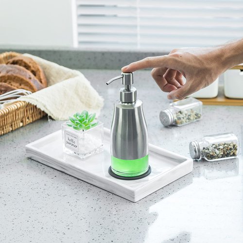 Gaussra Soap Dispenser with Non-Slip Coaster，Brushed Nickel Stainless Steel Case Glass Liner Hand Pump Dispense for Refillable Liquid for Bathroom & Kitchen (11OZ / 320ML)