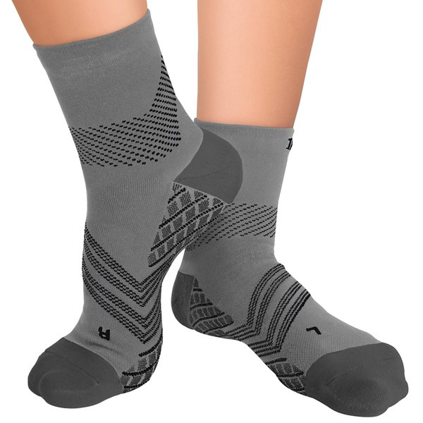 TechWare Pro Plantar Fasciitis Sock - Women and Mens Compression Socks with Targeted Cushioning. Ankle and Arch Support with Cushion Neuropathy Socks. Gry/Blk L