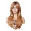 Rugelyss Long Wavy Strawberry Blonde Wigs for Women, Ombre with Dark Roots Layered Synthetic Hair Wig with Bangs for Daily Party