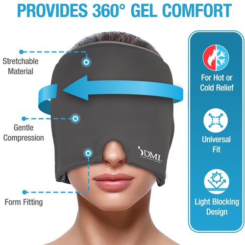 DMI Ultra Migraine Relief Cap | Natural Headache Relief | HSA & FSA Eligible | Migraine Mask and Headache Relief Hat | Gel Eye Mask | Ice Face Mask and Cold Cap for Migraines | Headache Ice Pack
