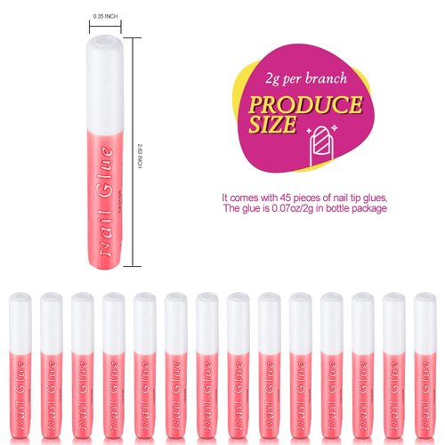 FANDAMEI 45 Pcs Nail Tip Glue Adhesive Nail Glue Tip Nails Acrylic Glue for Nails Tips Make Up, 0.07 oz for Each Glue