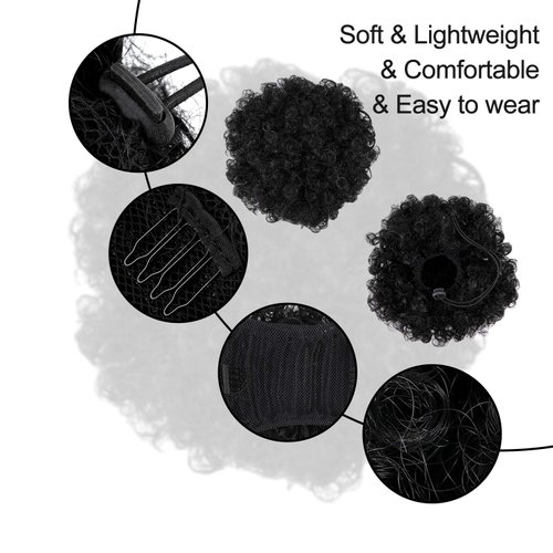 WILLBOND 2 Pieces Afro Puff Drawstring Ponytail Synthetic Short Curly Hair Afro Bun Extension Afro Chignon Hairpieces Wig Updo Hair Extensions (Black)