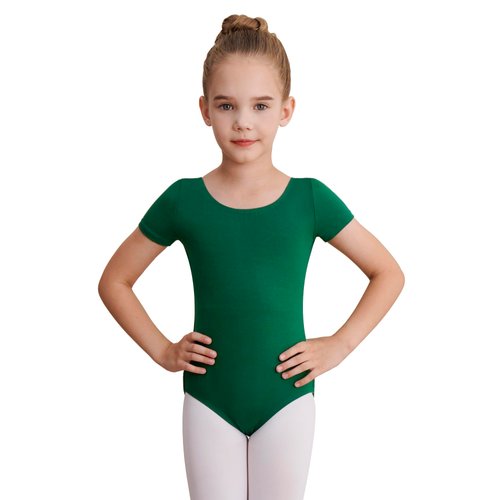 WEGETIT Gymnastics Leotards for Girls Ballet Dance Toddler Leotard Short Sleeve Bodysuit (Forest Green,2-4 Years)
