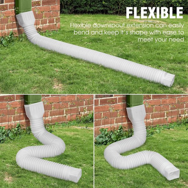 2 Pack Flexible Rain Gutter Downspout Extensions,Drain Downspout Extender,Gutter Extension Flexible,Down Spout Drain Extension Pipes,Extendable from 21 to 60 Inches (White)