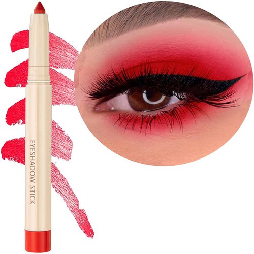 SAUBZEAN Eyeshadow Pencil Makeup, Waterproof Hypoallergenic Long Lasting Crayon, Highlighter Matte Cream Eye Shadow Stick, Glitter Primer Palette Shimmer Eyeliner Pen, Red