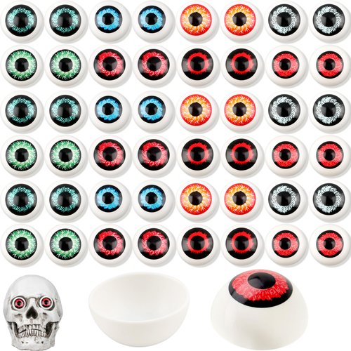 Kugliwa 48 Pack Halloween Eyeballs Horror Plastic DIY Eyeballs Spooky Scary Horror Props for Cosplay Halloween Cosplay Party Masks Decorations Trick or Treats, 8 Colors