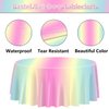 QUERICKY 3 Pack Pastel Rainbow Tablecloths for Round Table, 84x84'' Pastel Rainbow Plastic Round Table Cover for Girls Rainbow Birthday Party Decorations Princess Party Baby Shower Party Supplies
