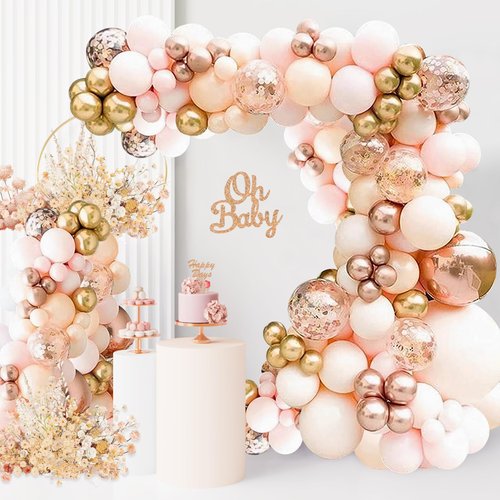 Rose Gold Balloons Arch Garland Kit, Rose Gold Confetti Metallic Gold Balloons Decorations for Baby Shower, Bridal Shower, Wedding, Anniversary, Girls Birthday Party Supplies