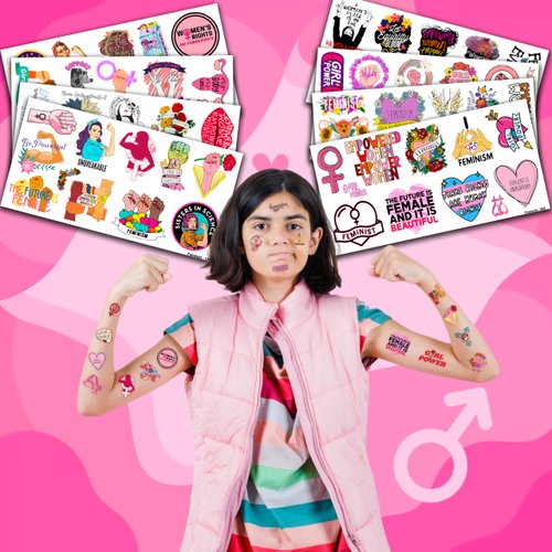 96PCS Funny Girly Feminist Temporary Tattoos Stickers Birthday Party Decorations Supplies Favors Decor Women Power Rights Gender Equality Tattoo Gifts For Adults Kids Girls Boys School Prizes Carnival