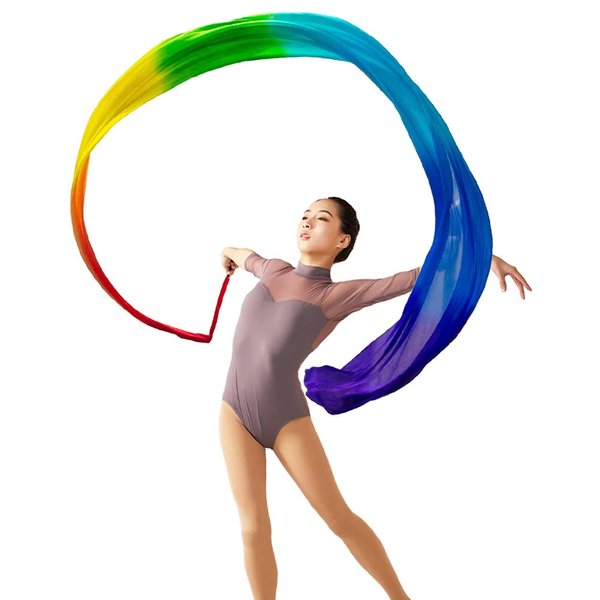 Aumulen 4M Dance Streamer Gymnastics Dance Ribbons Belly Dance Real Silk Ribbon Throw Streamer with Rod, Church Worship Adoration Dance Banner, Beginners Practice Streamers (Rainbow)