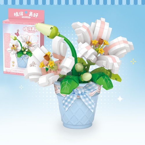 MEIEST Mini Flower Succulent Bonsai Building Blocks,Simulation Pot Plant Particle Flower Botanical Collection Construction Building Bricks Toy,Home Decors (Lily)