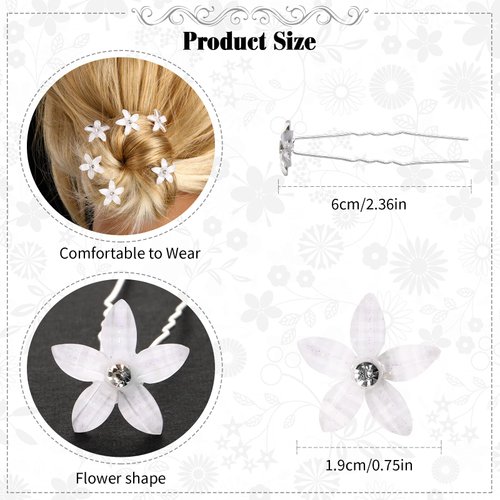 Waydress 24 Pieces Hair Pins, White Rhinestone Flower Hair Pins, U Shaped Flower Hair Clips, Wedding Hair Accessories for Women Brides Bridesmaids Hair Jewelry