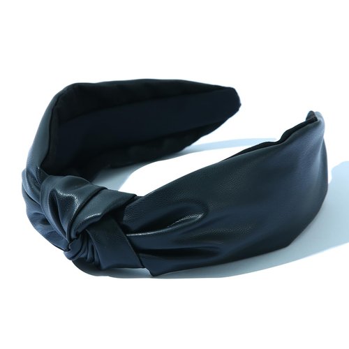 FEDANS Leather Knotted Headbands for Women Black Headband Luxury Wide Leather Top Knot Hairband Non Slip Fashion Elegant Ladies Hair Band