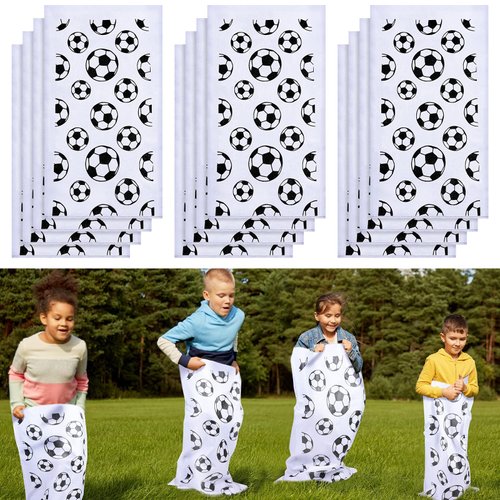 Cindeer 12 Pcs Soccer Themed Potato Sack Race Bags Sports Themed Potato Sack Race Jumping Bags 40 x 20 Inches Sack Race Bags for Adults Kids Family Party Games and Activities Soccer Party Supplies