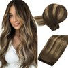 MAXITA Weft Hair Extensions Human Hair Chocolate Brown Mixed Caramel Blonde Balayage 16 Inch Hair Extensions Weft Invisible Double Weft Sew in Hair Extensions 100g Per Bundle
