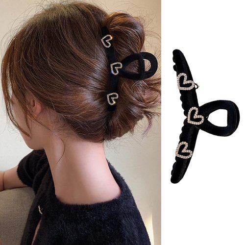 Valentine&#39;s Day Hair Clips Heart Claw Clips for Thick or Thin Hairs French Black Golden Heart-Sha...