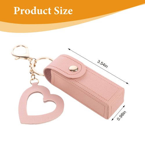 Lipstick Organizer Keychain, Leather Lipstick Case with Mirror for Women, Portable Lipstick Leather Holder Lip Gloss Bag (Pink)
